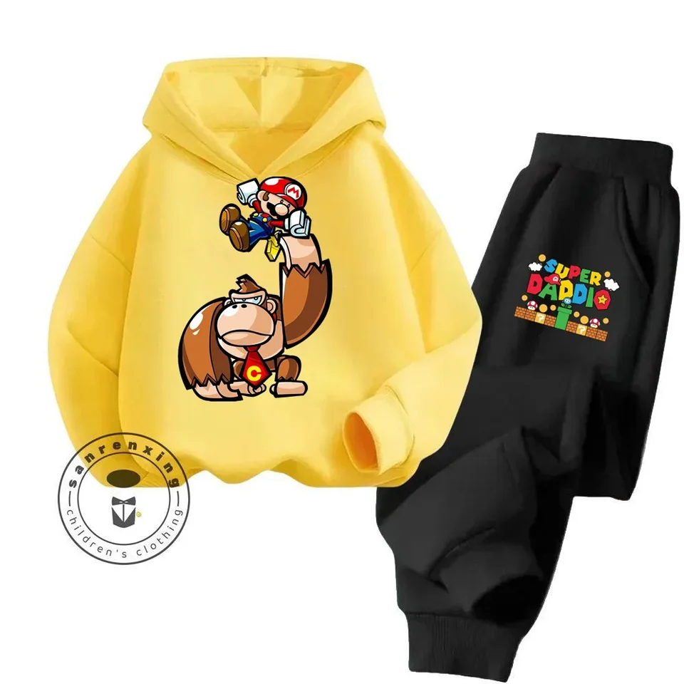 Trendy a vysoká nenápadná dizajn karikatúry Mario Super lacná mikina sada vhodná pre deti chlapcov dievčatá jarné jesenné nosenie