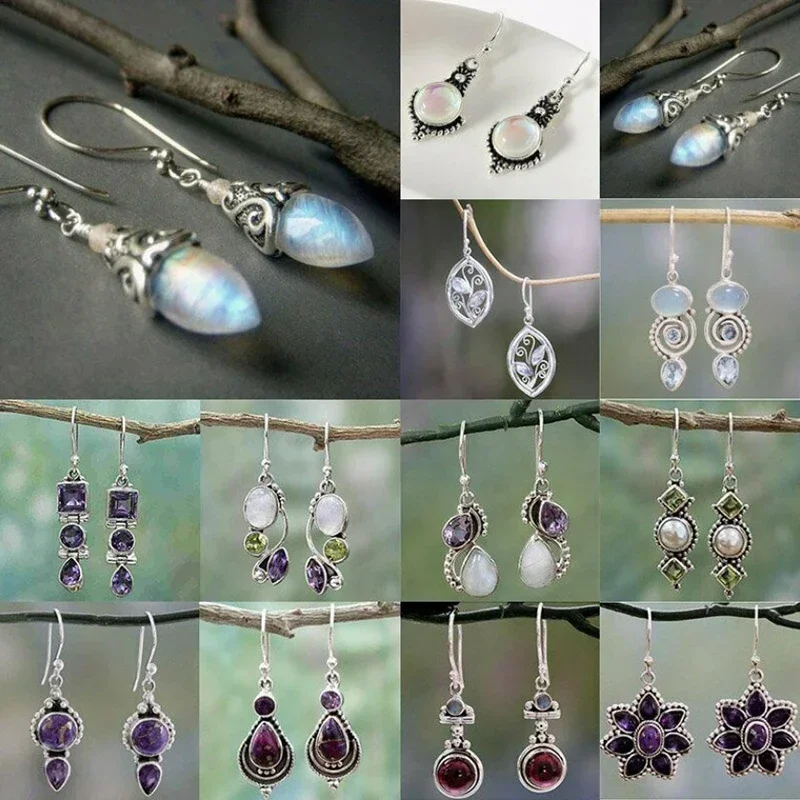 Trendy boho dangle náušnice retro selenit tyrkysové kvapky náušnice