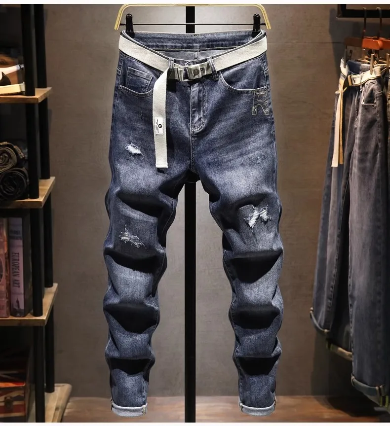 Trendy diery dierovanie pánskych džínsov nový štýl Kvalita vývozu Malé nohy džínsové džínsové nohavice Príležitostné scéne Street Motocyklové nohavice
