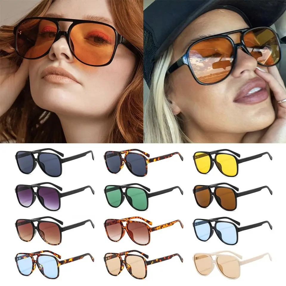 Trendy dvojité mostné nadmerné pilotné pilotné slnečné okuliare UV400 Ochrana klasické 70. slnečné okuliare žlté jazdné okuliare pre ženy a muži