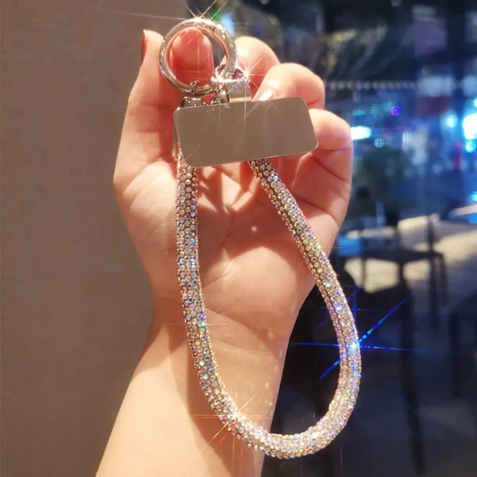 Trendy Glitter Glitter Smienkový telefón Lanyard Bright Bling Bling Diamond Crystal Keychain Anti-Lost Wrist Rany Phone Phone Plutchory