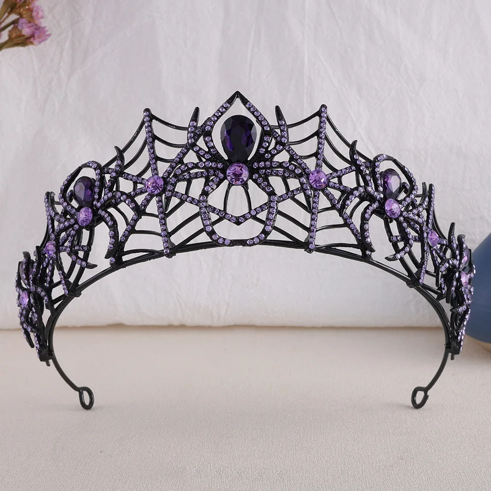 Trendy Halloween pavúk krištáľové svadobné diadém Halo Crown Barokový kamienok Smienok
