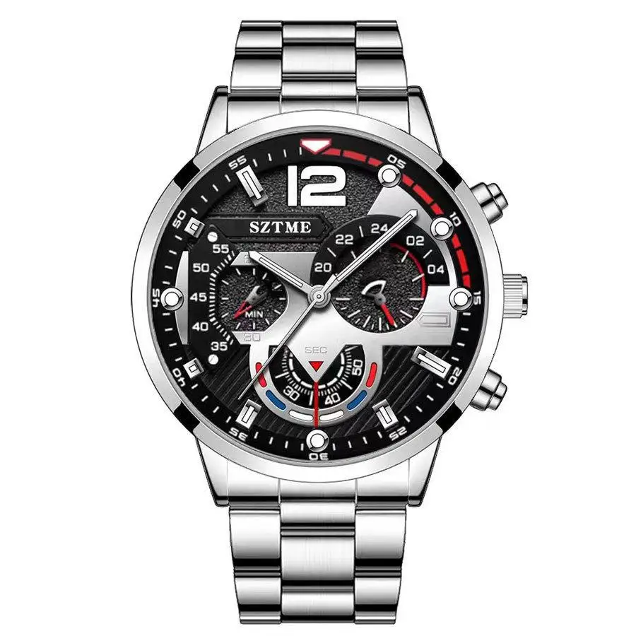 Trendy Hot Sale Live Men's Fashion Cadless Ocel Band Business Watch Luminous Pointer s Calendar Quartz Watch