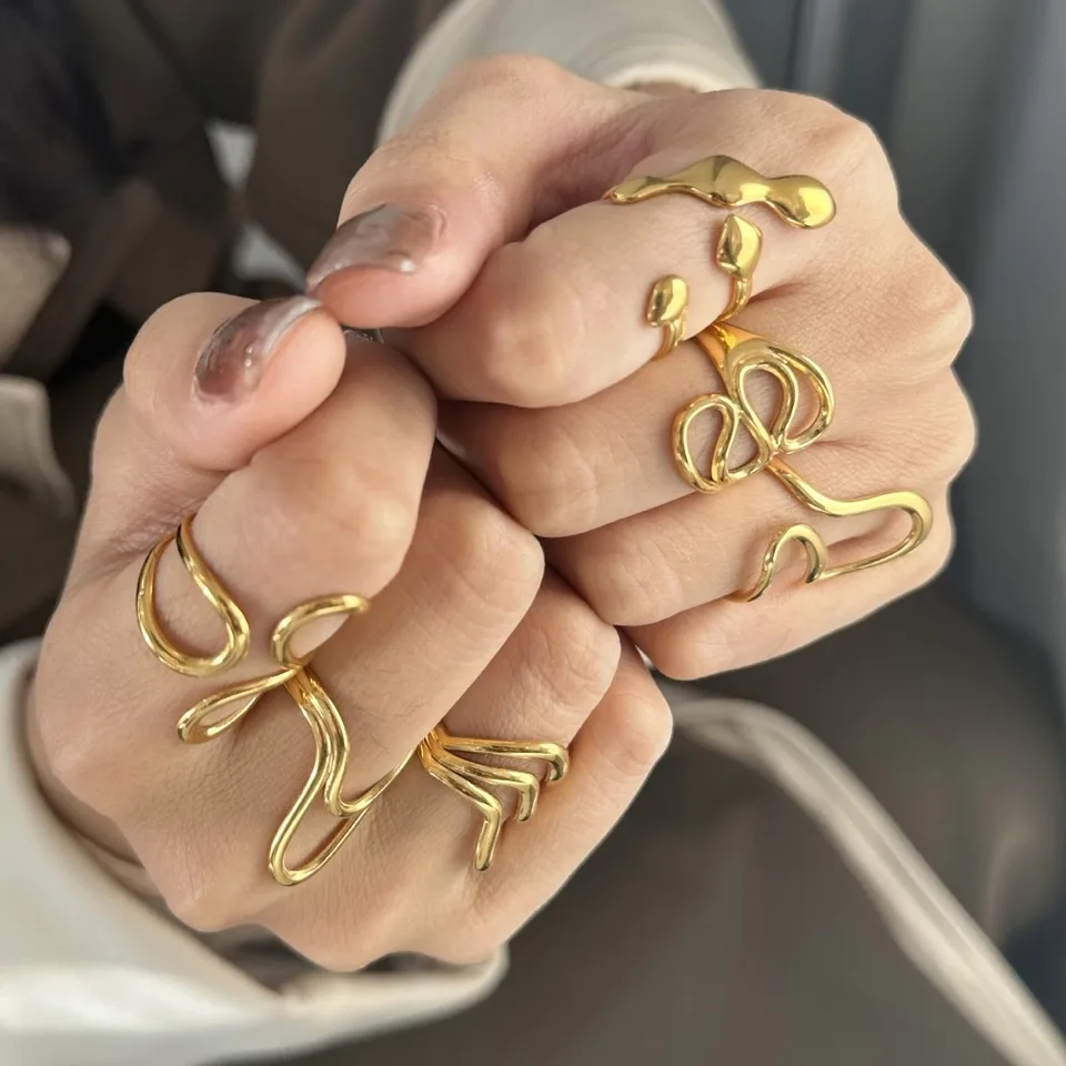 Trendy Ins Alien otvárací prsteň nepravidelný európsky prsteň v Amerike prsteň 18k zlatá retro svadba