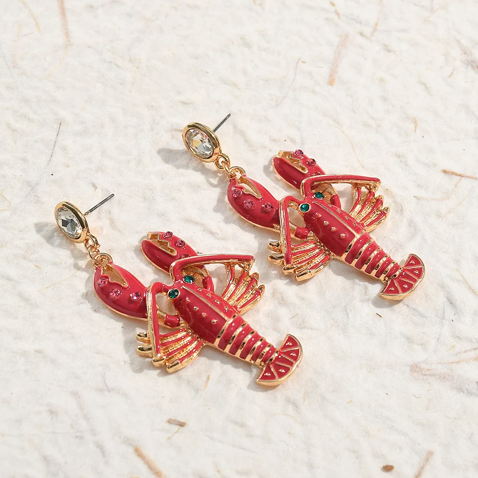 Trendy Lovely Lobster Stud náušnice pre ženy pre ženy Zvieracie náušnice módne vyhlásenie smaltované šperky doplnky Brincos