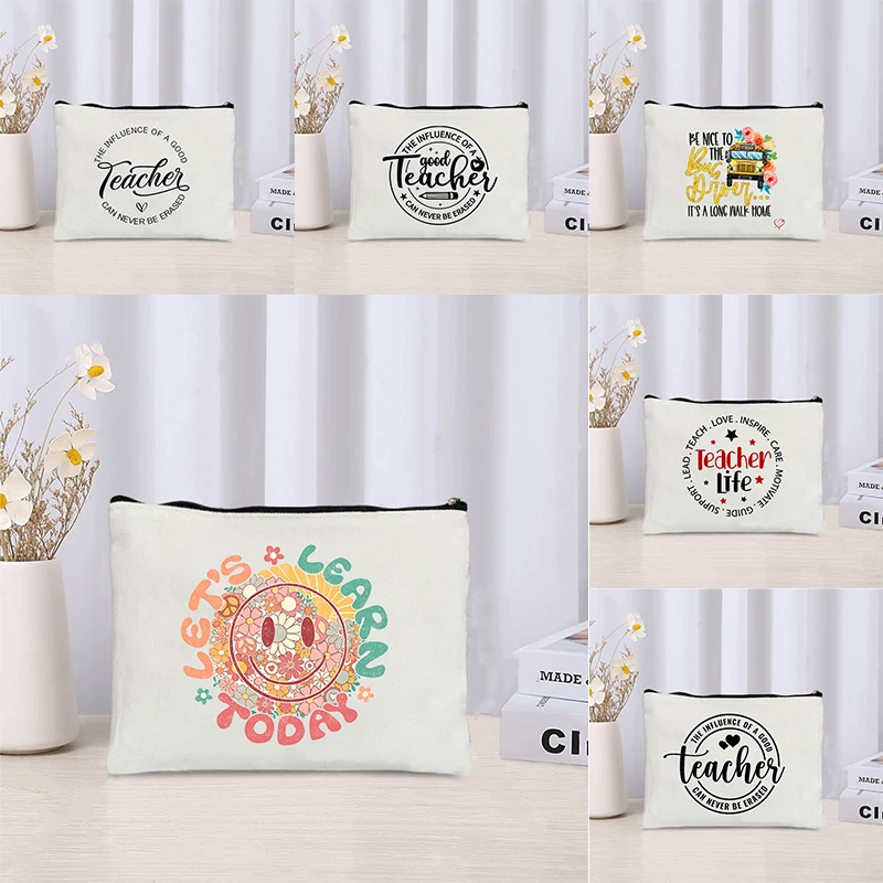 Trendy make -up taška učiteľa život späť do školy darčeková kozmetická súprava organizátor cestovné toaletné puzdro roztomilý ziplock bočná taška pre dámy