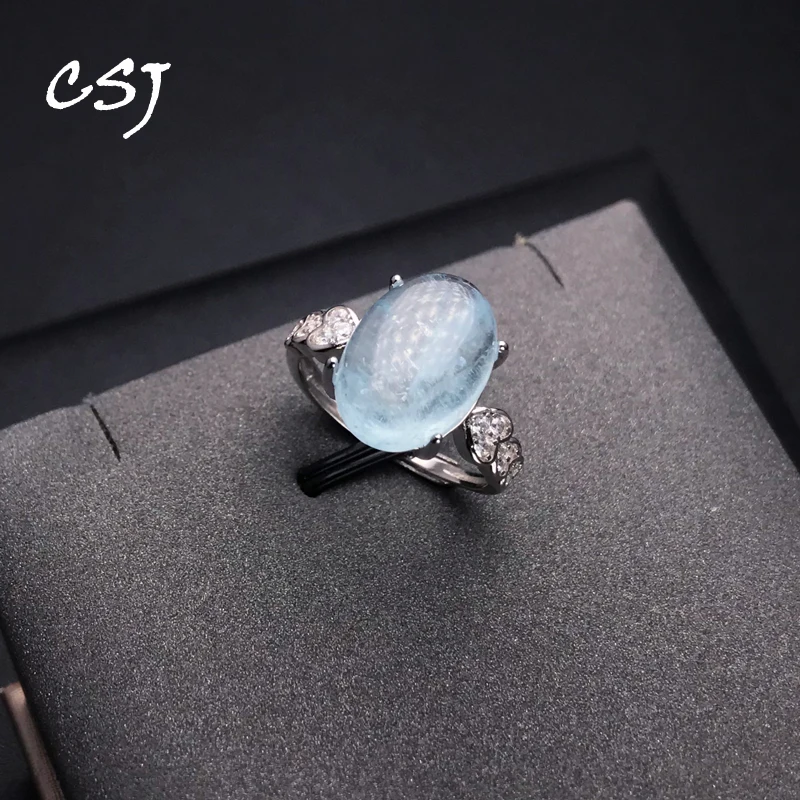 Trendy Natural Aquamarine Ring Sterling 925 Silver Morganite Gemstone10*14 mm pre ženy Femme narodeninové svadobné večere Šperky darček