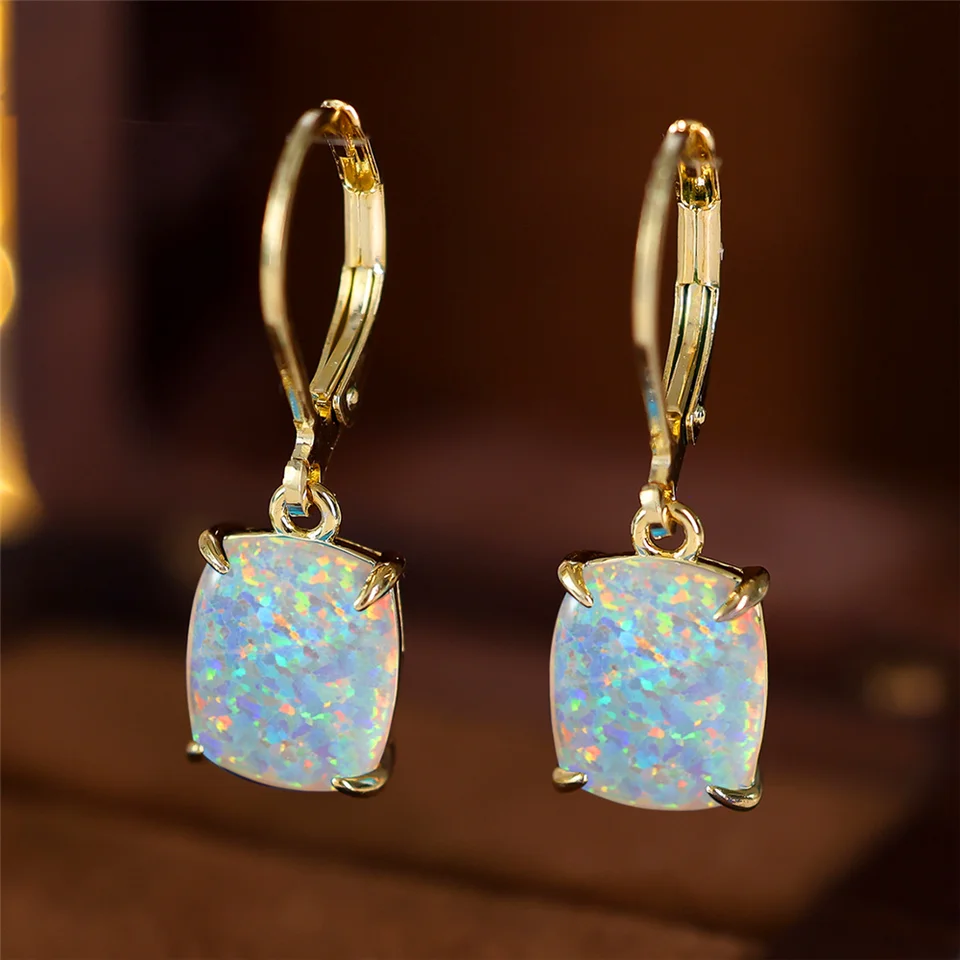 Trendy svadobný kryštál veľké oválne obruče náušnice roztomilé zlaté farby biela modrá oheň Opal Stone Svadobné šperky pre ženy