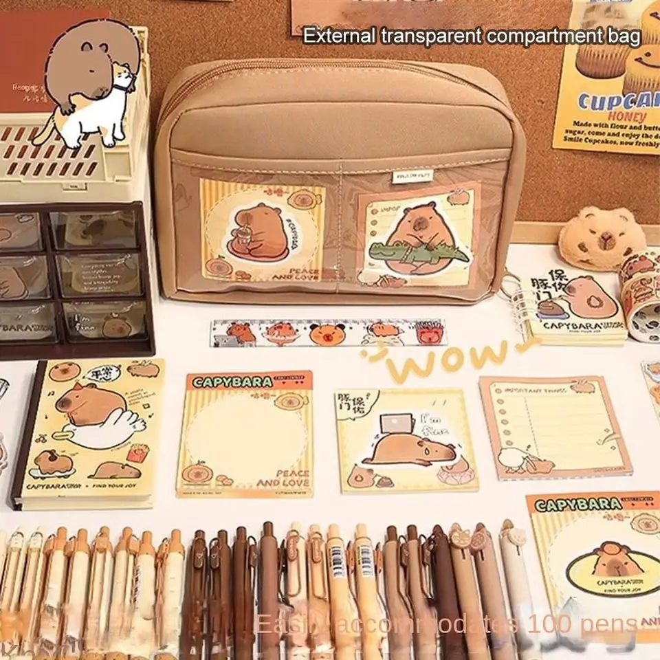 Trendy veľká kapacita Capybara Pen Bag Multifunkčné plátno Pen Pure Cuce Cationery Set pre študentov
