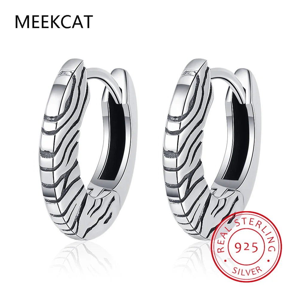 Trendy Zebra Tiger Skin Pattern Hop náušnice pre ženy Vinobranie okúzľujúce 925 Thai strieborné šperky osobnosť Ear pracka