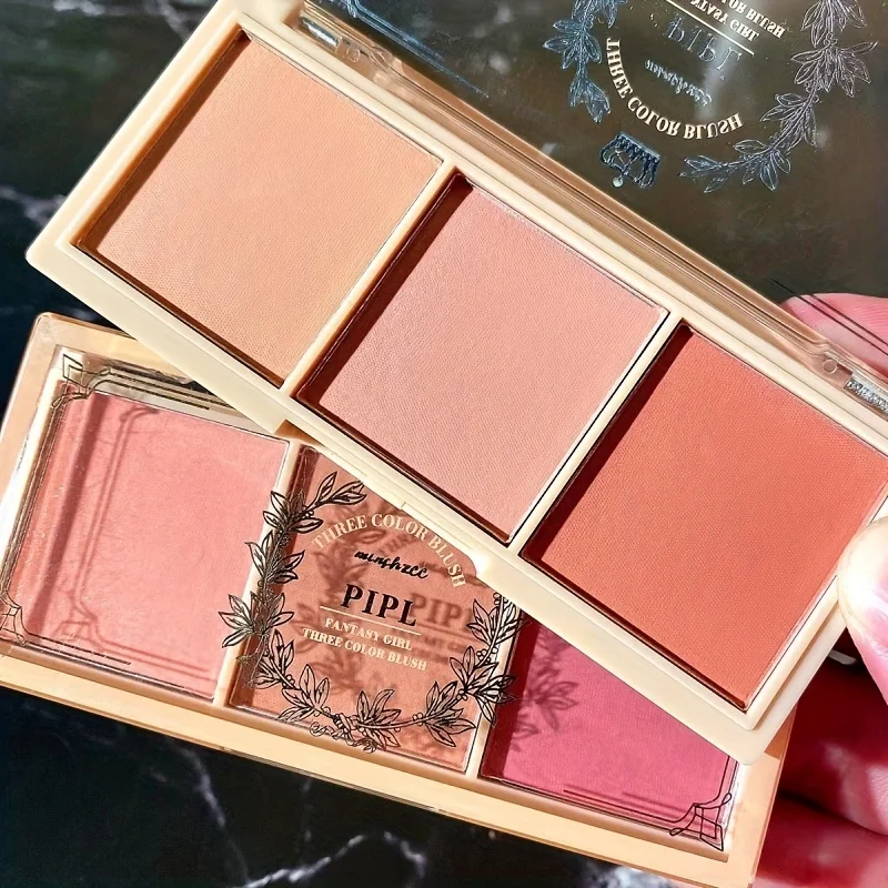 Tri farebné červenanie nahého make -up prírodný matný mliečny čaj Farba oranžovej farby dlhotrvajúca Rouge, make -up červenajúca paleta