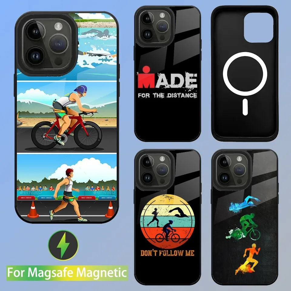 Triathlon Swim Bike Run Tri Life Pase Pase pre iPhone 15,14,13,12,11, Plus, Pro, Max Mini Magsafe magnetické bezdrôtové nabíjanie