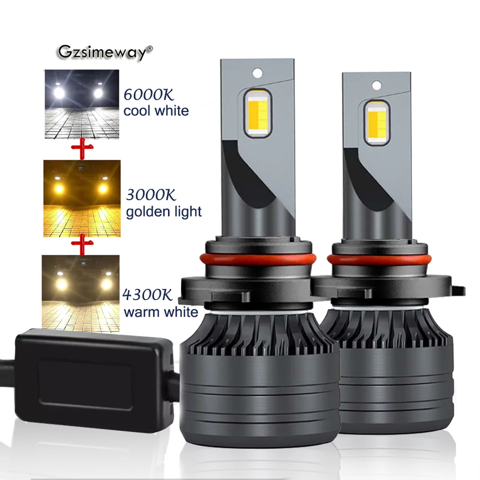 Tricolor H7 H4 LED LED CANBUS 20000LM Svetlomet automobilu H11 H8 9005 HB3 9006 HB4 H3 LED žiarovka 6000K 3000K 4300k Auto Turbo Fog Lamp 12v
