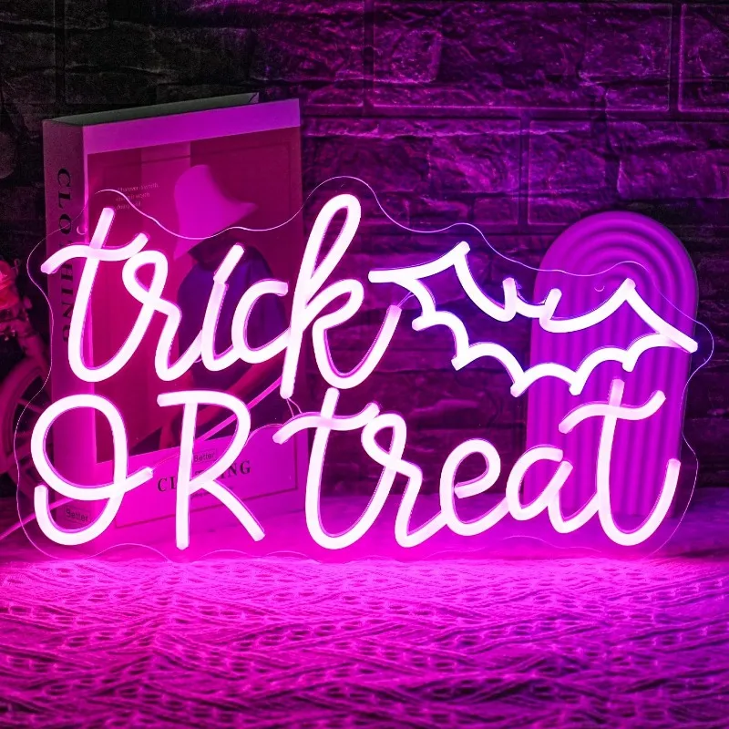 Trik alebo Treat Neon Sign Halloween Neon Pink Led Neónové svetlo pre obývaciu izbu Mall dvor Halloween dekorácie dekorácie
