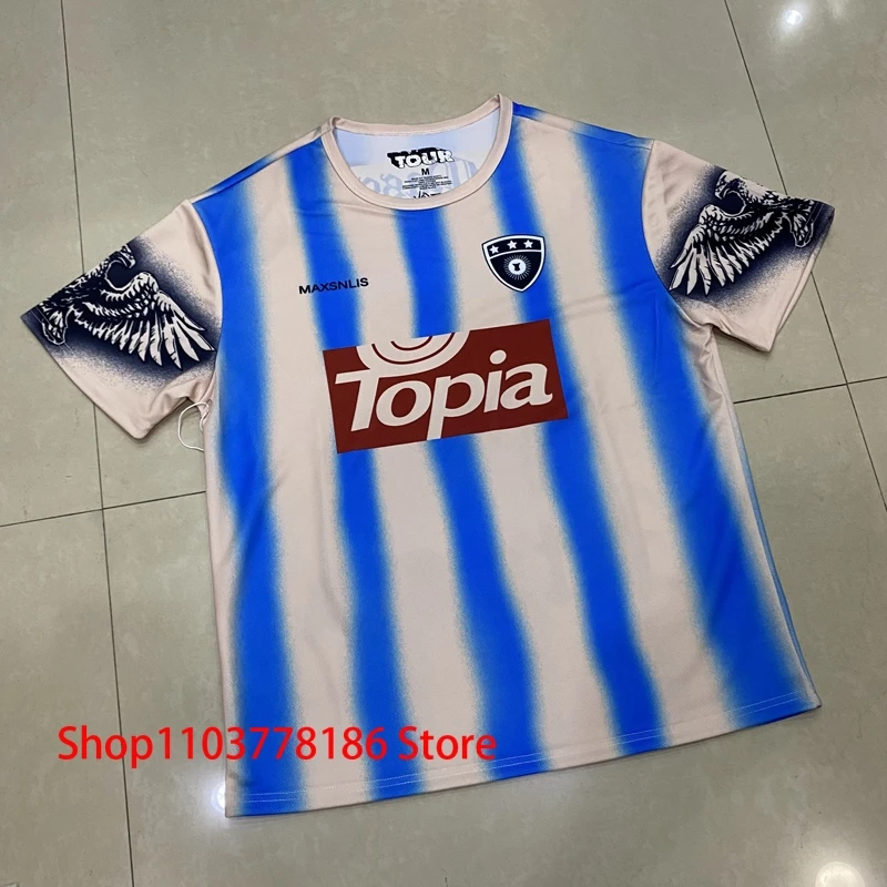 Tričko Cactus Jack Pánske vonkajšie športové sieťoviny Tee modré biele prúžky rukáv Eagle Print Utopia s krátkym rukávom Futbalový dres