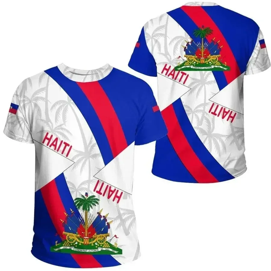 Tričko Country Emblem Tričko Karibský morský ostrov Haiti Retro Streetwear 3D Tlačené príležitostné tričká s krátkym rukávom Men žien