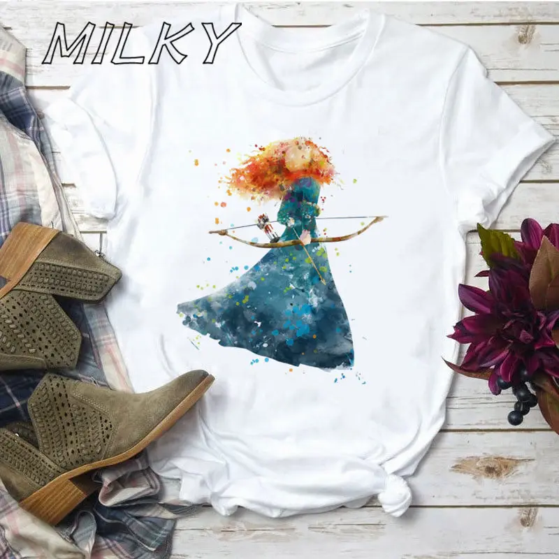 Tričko Kawaii Funny Classic Movie Brave Princess Merida Nadmerná tričko Girl Girls Darček Streetwear Tshirt Hip Hop Women Tieň 90. roky