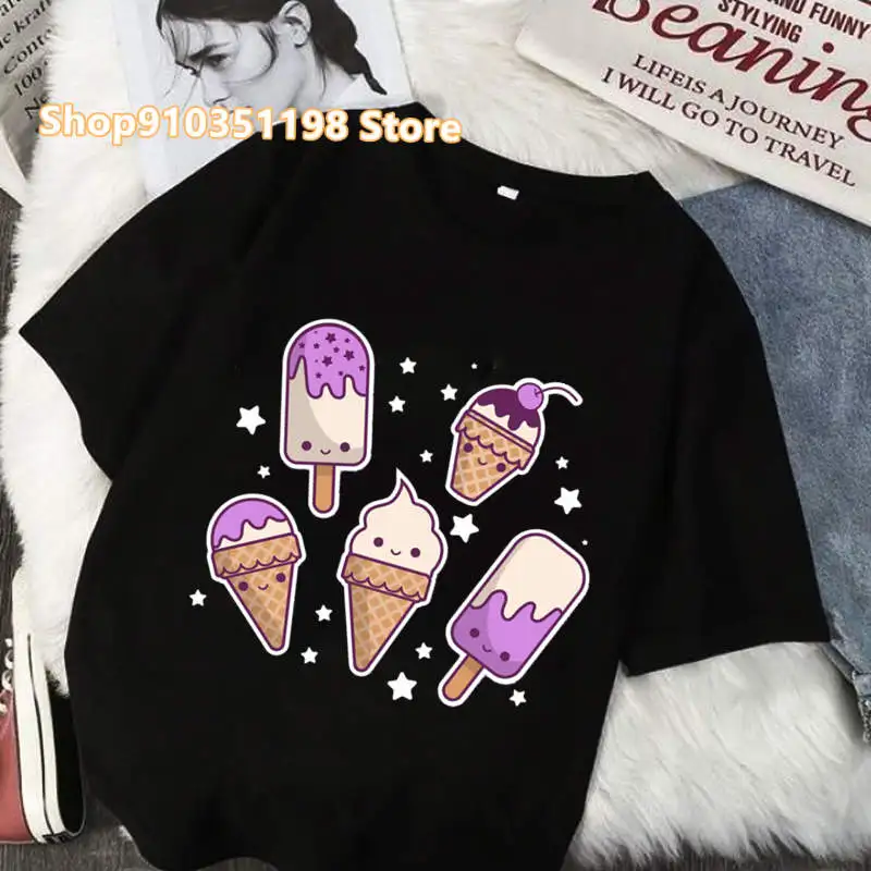 Tričko roztomilé zmrzlinu tlačené ženy biele čierne tričko letné vtipné grafické tričko femme harajuku t tričko dropshippping