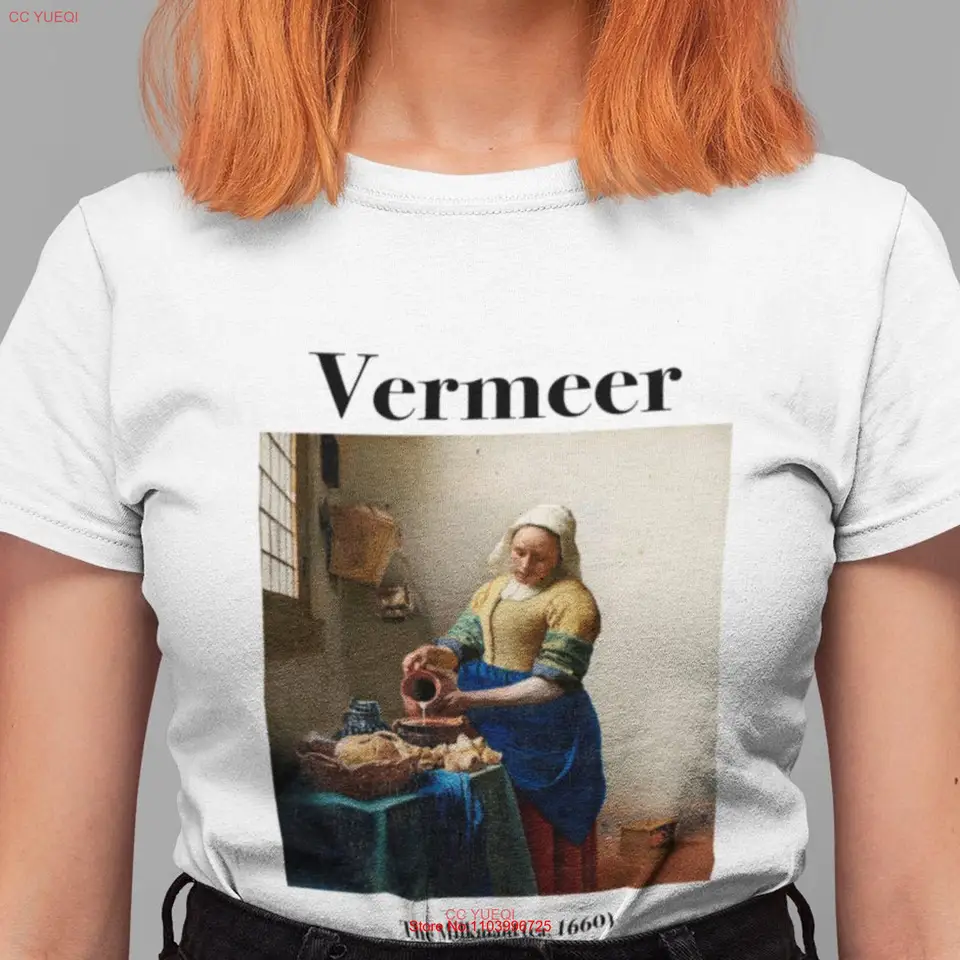 Tričko s mliečnymi tričkami od Johannes Vermeer Rijksmusum Art maľba Van Gogh Picasso Dali Long alebo krátke rukávy