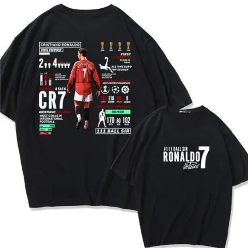 Tričko s čistým bavlneným tričkom s futbalovou výtlačkou futbalového športu Cristiano Ronaldo, voľným a priedušným tričkom pre mužov a dám
