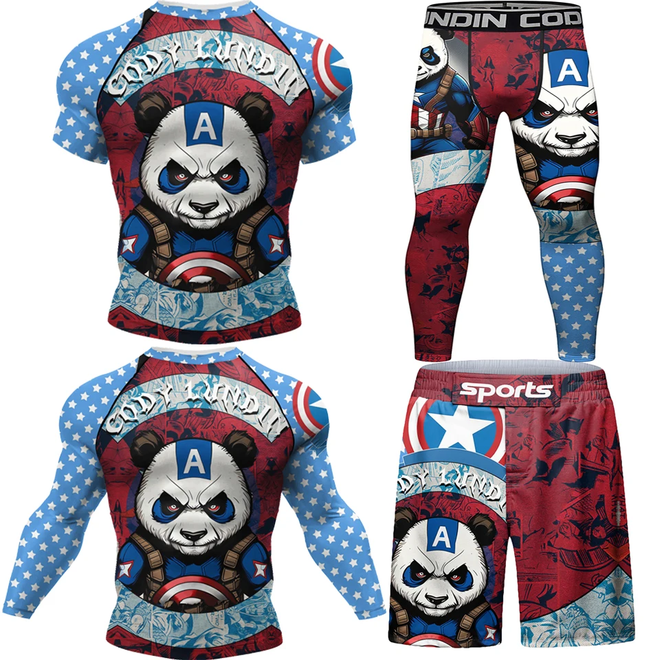 Tričko Sportswear MMA Rashguard+šortky 4ks/set Muay Thai Suit Jiu Jitsu Bjj Kickbox Men Competition Gym Boxing Combat Wear