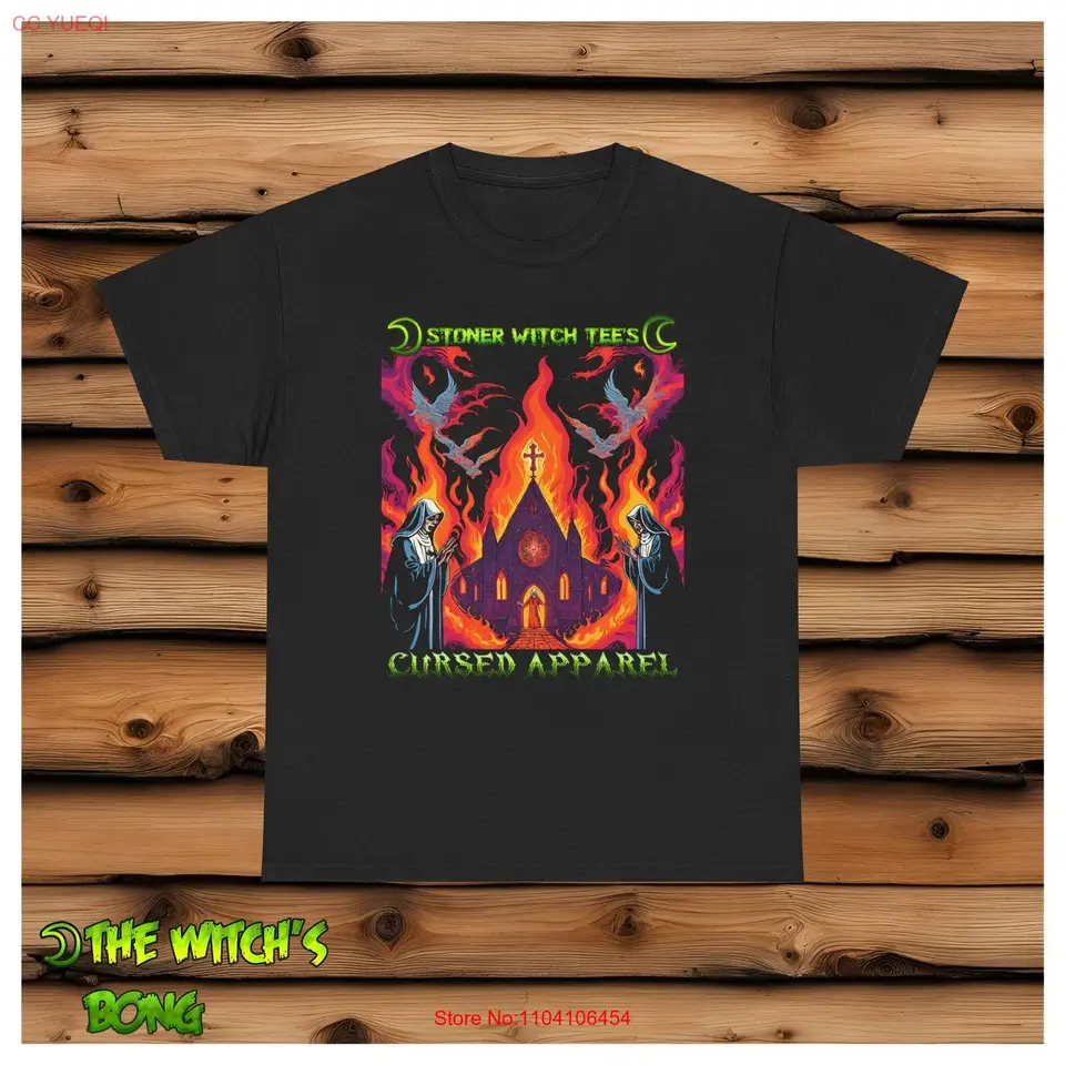 Tričko Stoner čarodejnícke tričko, vtipné okultné grafické tričko, Burning Church Nun