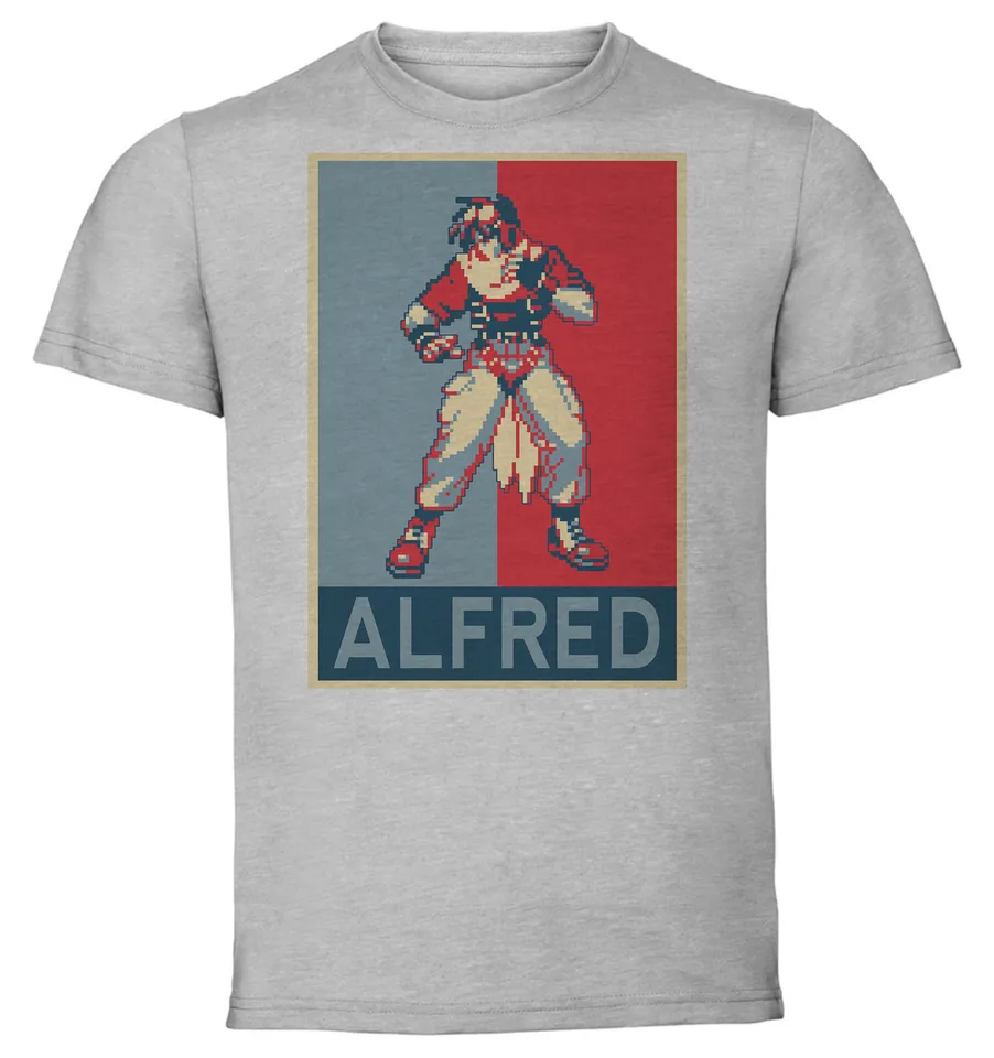 Tričko Unisex Grey Propaganda pixel Art Art Fatal Fury Skutočný zápas Alfred