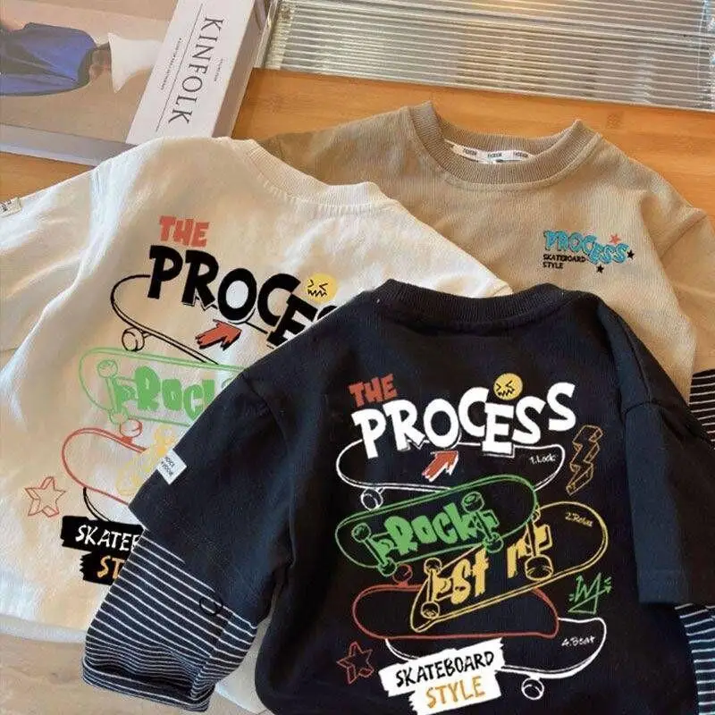 Tričká s dlhým rukávom Detské tričká 2024 jesenné jarné topy pre deti Cartoon Print Boys Dievčatá Tees Toddler Toddler Vourwear Baby Tees 1-8T