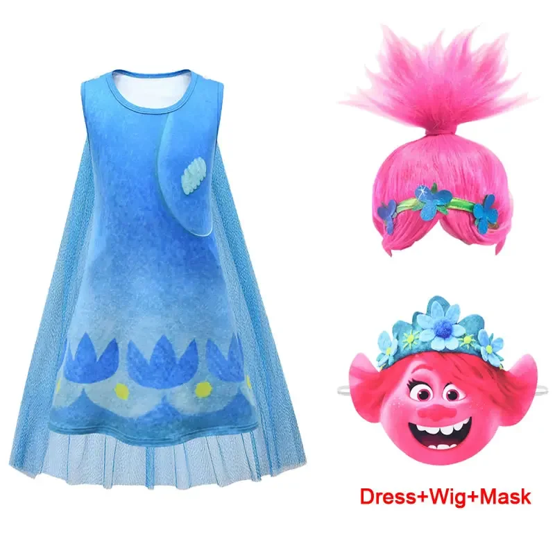 Trolls 2 kostýmy pre dievčatá letné halloweenské detské mak makované čipky princezná Party Frock Child Up Masguise Cosplay tunickú handričku 8