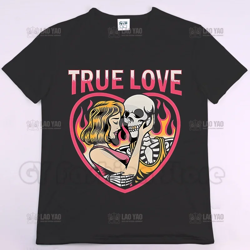 True Love Graphic Tirls leto s krátkym rukávom Čierny humor vtipný vintage harajuku nadmerne veľkým košeľou streetwear