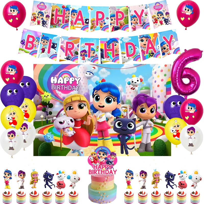 True Rainbow Kingdom Narodeninová oslava dekorácia Balón Banner Kadový koláč Topper narodeninové oslavy Dodávky bábätko