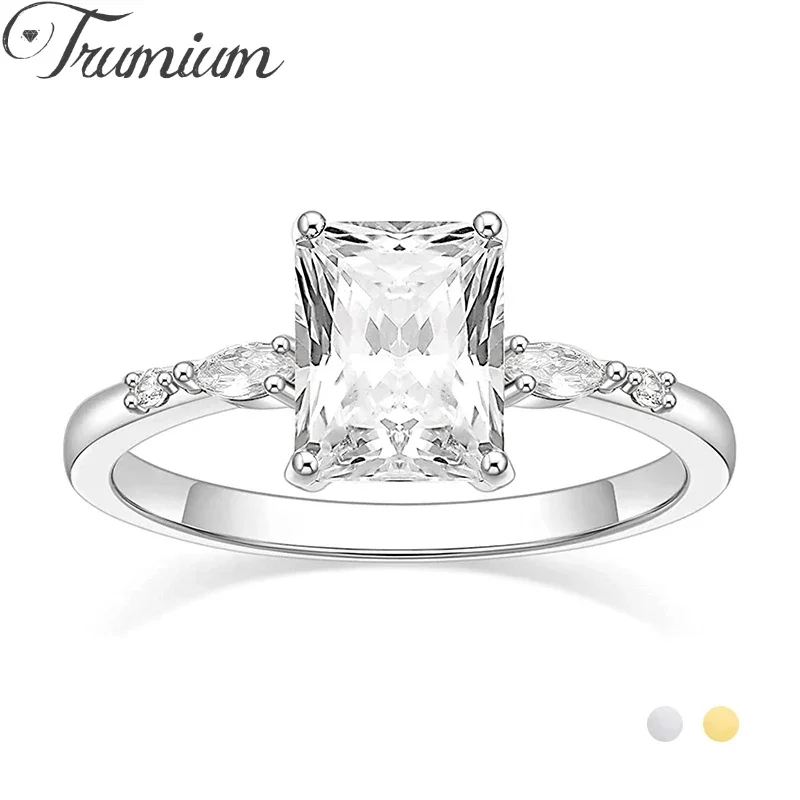 Trumium 3ct Rings for Women Rectangle Cut zirkónia Elegantná svadobná skupina Engagement Svadobné módne šperky darčeky