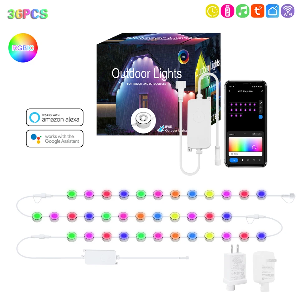 Trvalé vonkajšie svetlo inteligentné RGBIC Light Outdoor Vodotesné vodotesné IP65 RAINBOW Color EAVSE SLOŽMA na výzdobu vianočné práce s Alexou