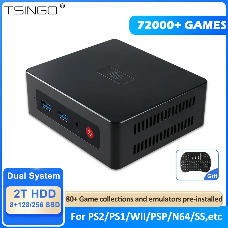 Tsingo Retro Super Console GK Mini Win11+Batocera 72000+hry 80+Emulátory s 2,4G/5,8 g WiFi 4K Plug and Hra pre PS2/Wii/Wiiu