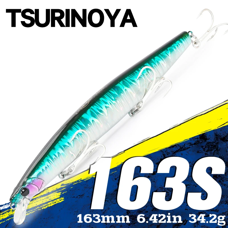 Tsurinoya 163s Slaná voda potápajúca sa slanou vodou Minnow Mor Fishing Laving Ultra Long Casting Stinger 163 mm 34,2 g volfrámu Hmotnosť Veľká tvrdá návnada