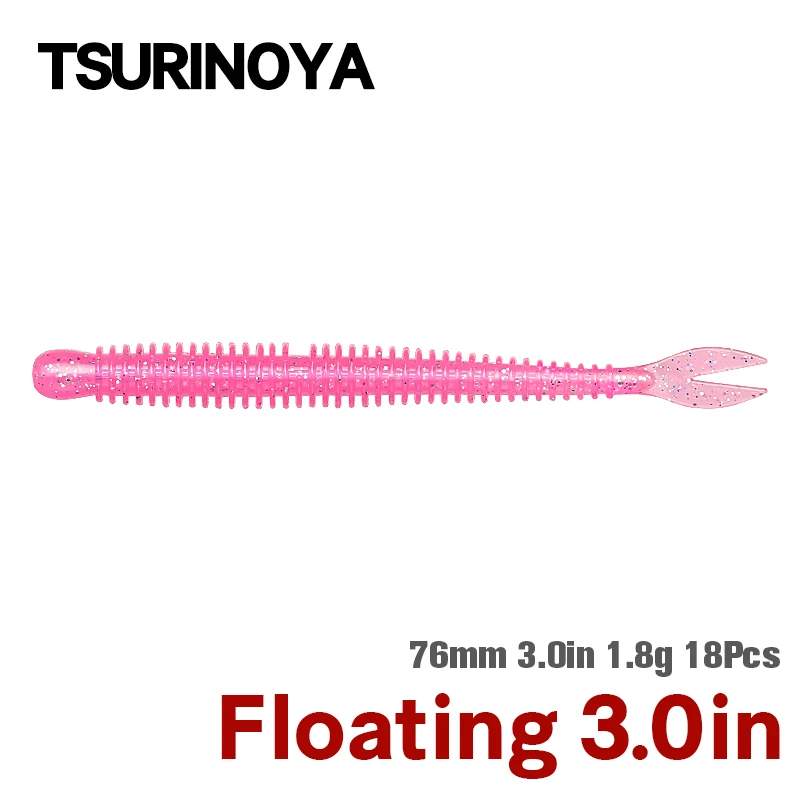 Tsurinoya plávajúce mäkké návnady silikónové návnady 76 mm 1,8 g 18ks červov Rybárska návnada šialená súprava Umelá návnada krevety Atkovo