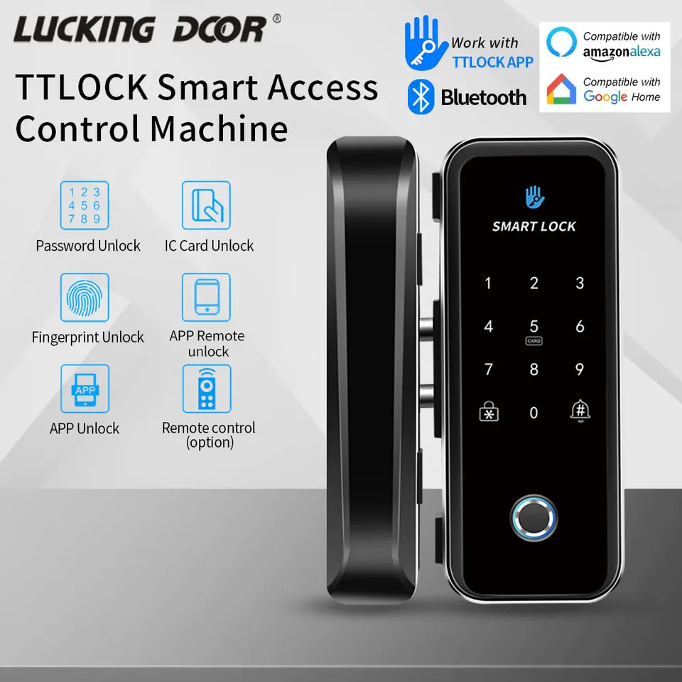 TTLOCK SMART Drevené drevené sklenené dvere zámok Bluetooth brána diaľkový odomknutie odtlačok prsty