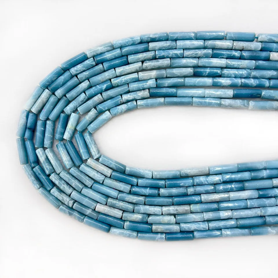 Tubulárny prírodný kameň Larimar 4x13 mm voľné korálky šperky výroby náhrdelníka náramok DIY