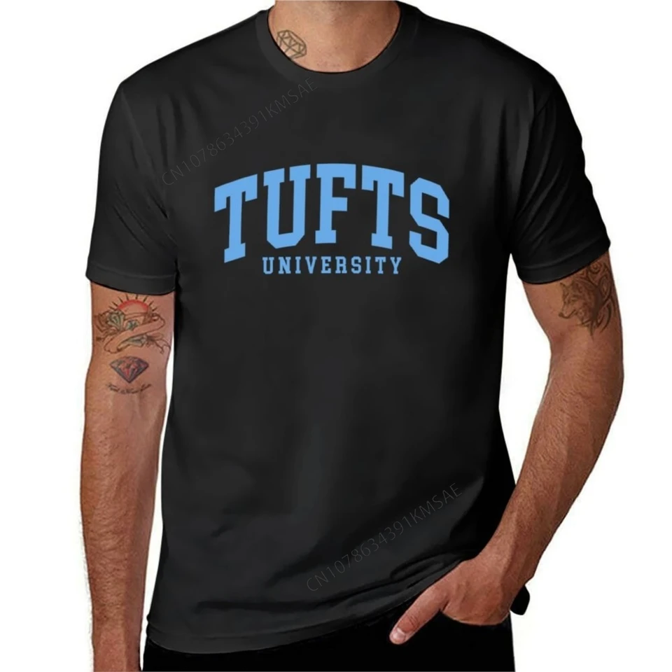 Tufts - College Písmo zakrivené tričko Čierne topy Tops Top s krátkym rukávom TEE BLAUY Pánske oblečenie