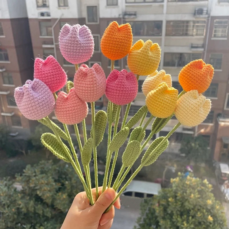 Tulipánové pletacie kvetina slnečnica Single Flower Bytice Kytice mazarovanie háčkovanie kvetinové simulácia ručne pletená ručne vyrobená ručne vyrobená falošná kvetina