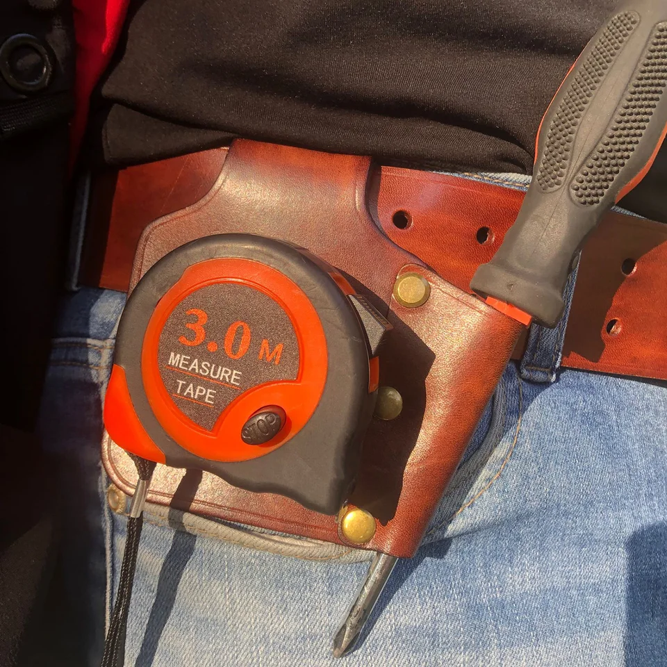 Turbon Loving Originálna kožená páska merací držiak na držiak vrecka Hitch Tool Hitch Screwdriver Pieskové puzdro Baster