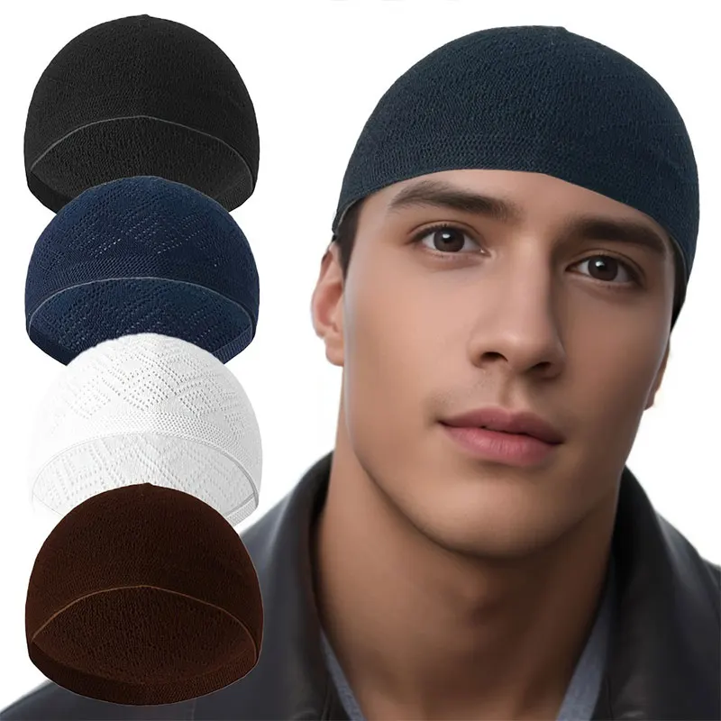 Turecké moslimské muži Ženy modlitby klobúky unisex pletená čiapka čiapka islamská indická odev