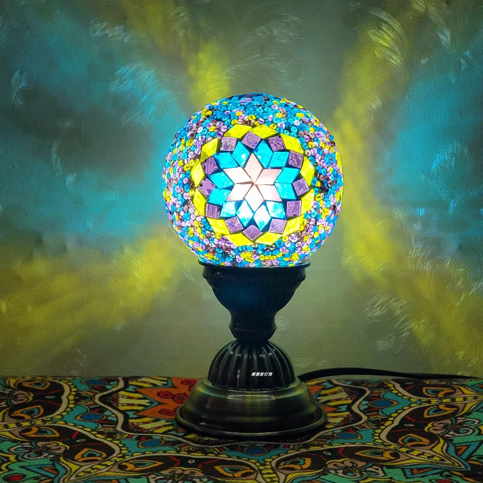 Tureckú mozaikovú stolovú lampu Vintage Art Deco ručne vyrábané Lamparas de Mesa Ball Glass Romantické posteľné svetlo LED nočná lampa