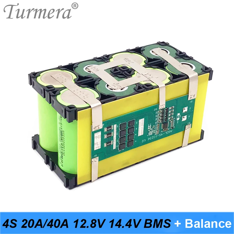 Turmera 4S 12.8V 40A 20A BMS pre 32650 32700 LIFEPO4 batéria 12V 14.4 V Solárny panel Energetický systém a nepretržitý zdroj napájania