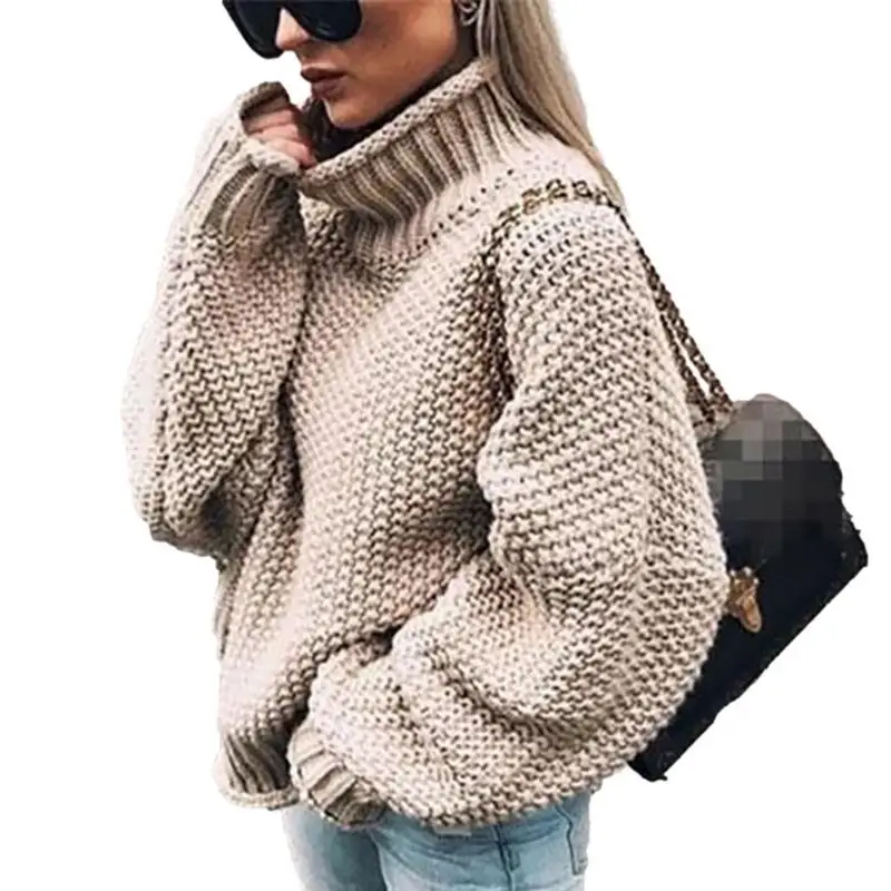 Turtleneck Nadmerný sveter Zimný pád Solidné odevy pletené oblečenie Balón dlhý rukáv pre dámske dievčatá dievčatá