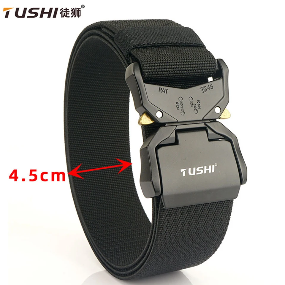 Tushi 4,5 cm Pánsky opasok Vonkajší poľovný pás Tactický pás Multifunkcia pracky Nylon Belt Zliatina Buunka Canvas neutrálny široký pás