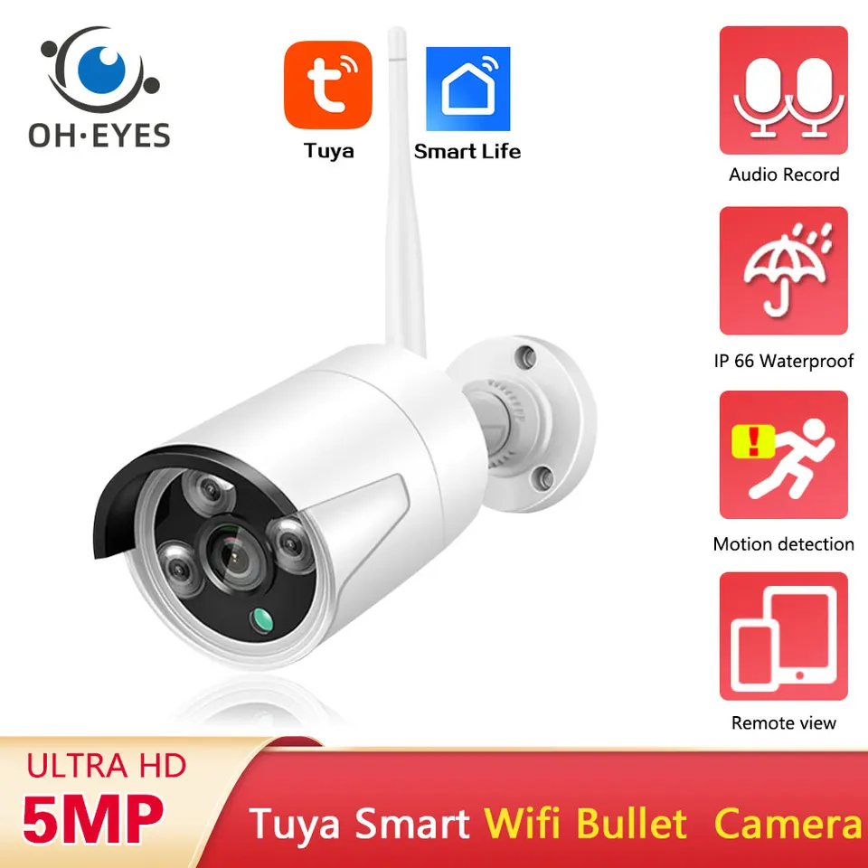 TUYA 5MP bezdrôtové IP bezpečnostné fotoaparáty Audio záznam vonku nepremokavý inteligentný život wifi metalová guľka CCTV sledovacia kamera P2P
