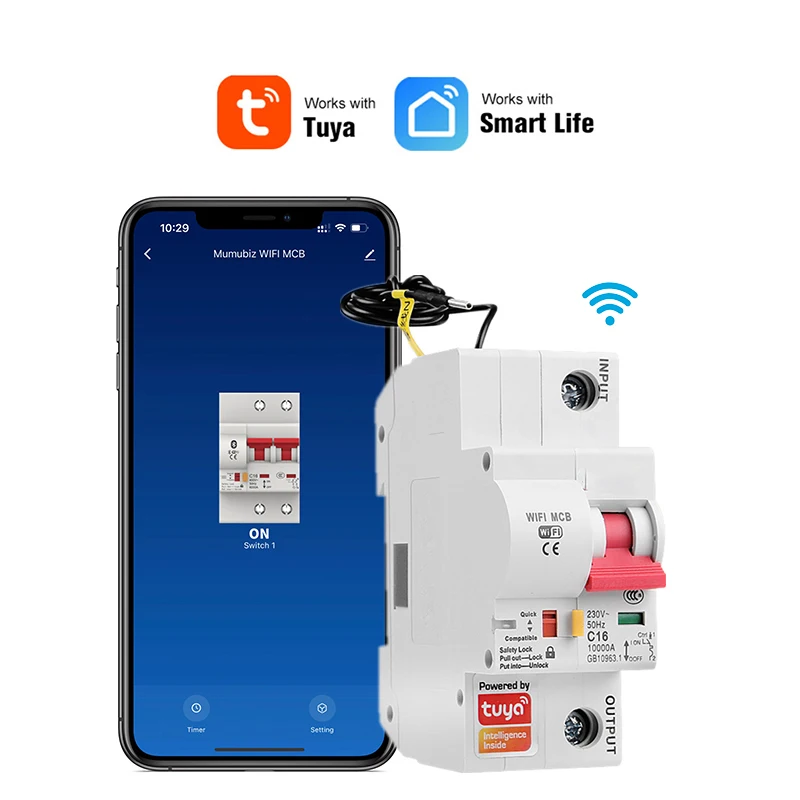 TUYA AC220V SMART WIFI istič 1p 16a ~ 125a PA66-DSM Flame Retardant SHELL SULLE MOBILNÝ PLYP DISTOČNÉ Ovládanie