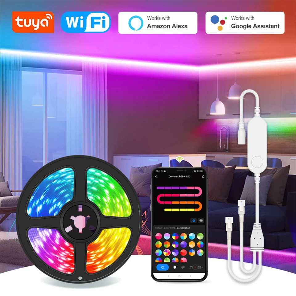 TUYA LED Strip Lights Kit WiFi WS2811 RGBIC Flexibilná páska 1 ~ 20 m pre stropnú skrinku Room Domáca večierok spolupracuje s Alexa Google Home