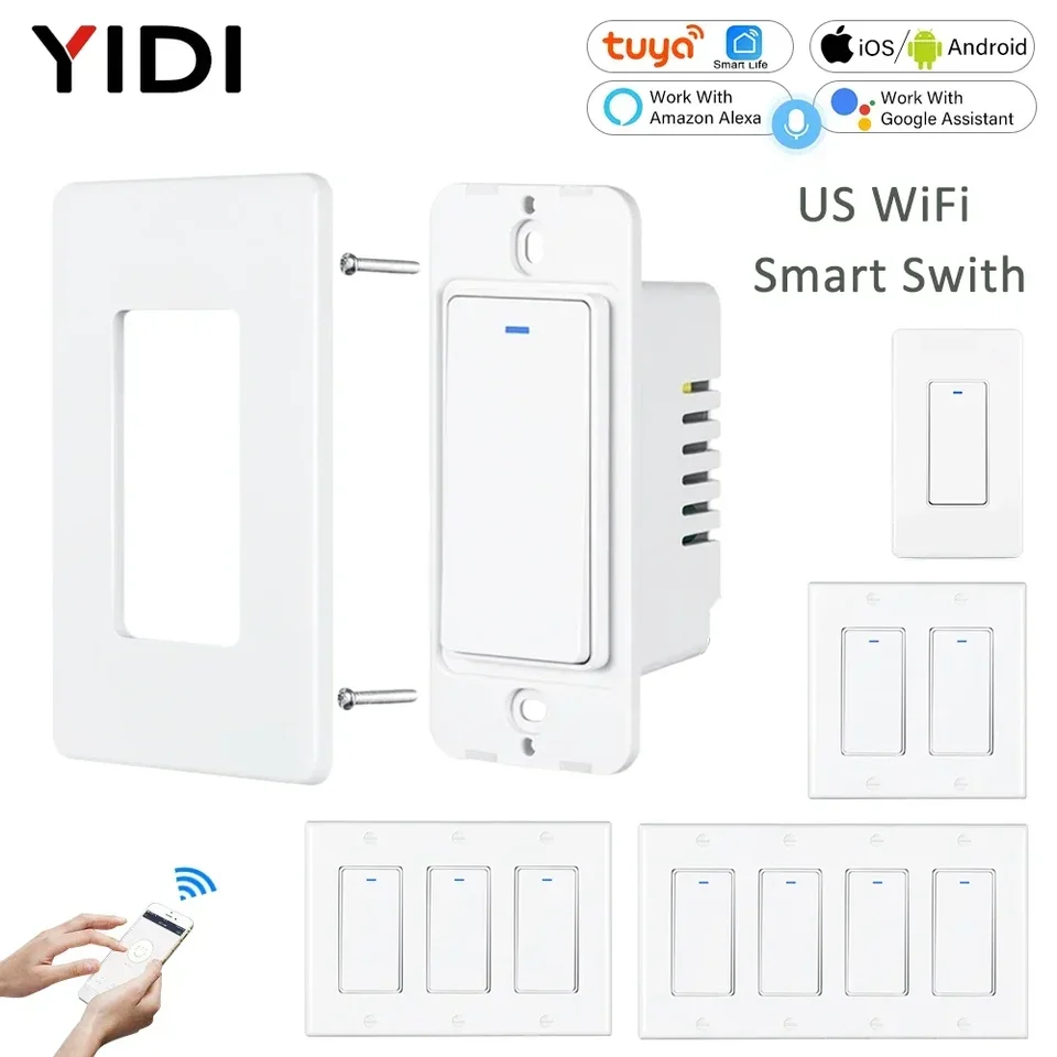 TUYA SMART LIFE WIFI TIMER SVETLO SLNIE SLOTNÉ ZAPNUTIE PLAČENIE OFF 220V Wireless US Standard 2 3 4 GANG Dvojcestné diaľkové ovládanie